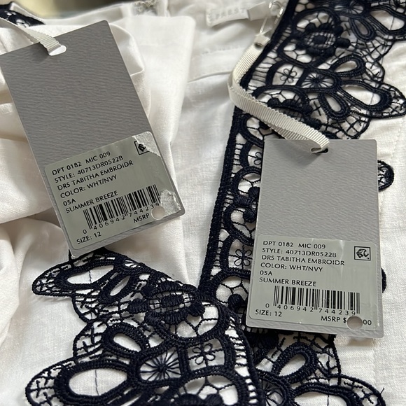 Preston & York Tabitha Stretch Linen 3/4 Sleeve Split V-Neck Embroidered Dress - Picture 11 of 11